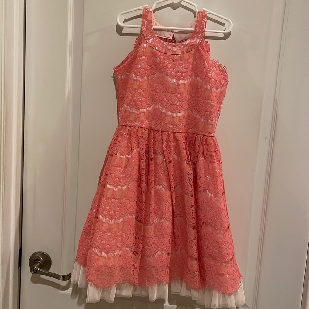 Size 7 lace dress in pink, purchased at Dillard’s.